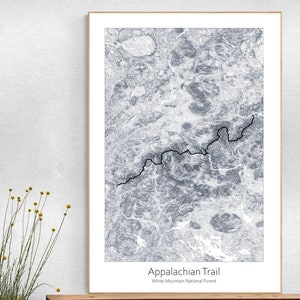 Appalachian Trail topografische kaartposter, White Mountain National Forest Trail wandelen, New Hampshire poster topografische kaart cadeau voor wandelaars