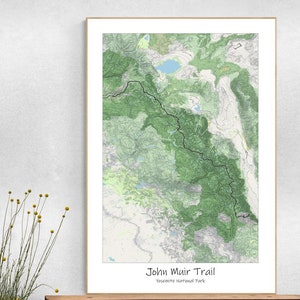 John Muir Road Poster - Topographische Karte, pazifischer Crest-Trail, Yosemite-Nationalpark.