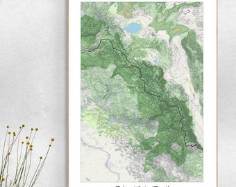 John Muir Trail Topographic Map Poster, Pacific Crest Trail Hiking, Yosemite National Park.