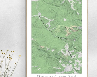 Poster de carte topographique Poon Hill Trek : art de la randonnée au Népal