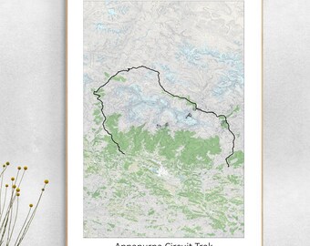 Affiche de carte topographique du circuit de l'Annapurna, randonnée au Népal, cadeau pour randonneurs