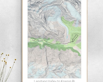 Poster de carte topographique de la vallée du Langtang, art de la randonnée au Népal