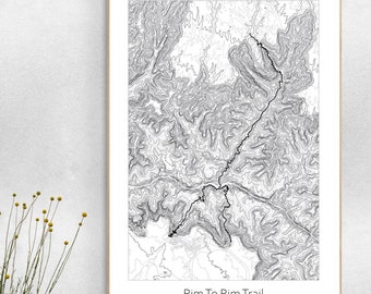 Rim to rim Trail Topographic Map, Arizona Grand Canyon Trail Hiking