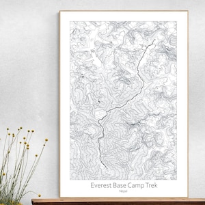 Affiche de carte topographique du camp de base de l'Everest, randonnée dans le parc national de Sagarmatha, province 1 du Népal, carte topographique affiche imprimable