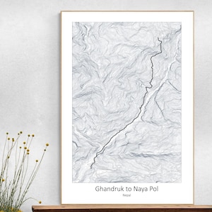 Poon Hill Trek Map Poster: Nepal Hiking Trail Art