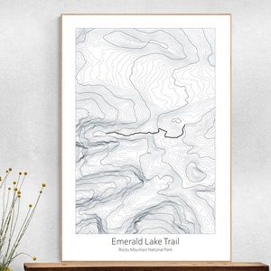 Emerald Lake Trail Topographic Map Poster,  Rocky Mountain National Park Hike.