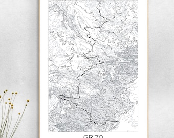 Poster de carte topographique du sentier GR70, Chemin de Stevenson, France Parc National des Cévennes Randonnée