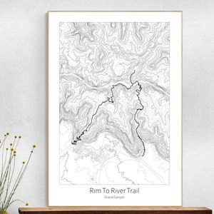 Rim to River Wanderkarte Poster, Topographische Karte, Arizona Grand Canyon Weg zum Wandern