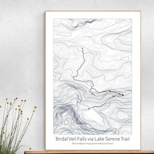 Brautschleier Falls und Lunch Rock via Lake Serene Spur Topographische Karte Poster, Mount Baker Snoqualmie National Forest, Washington Wilderness