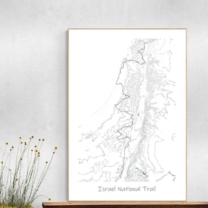 Affiche de carte topographique du sentier national d’Israël, randonnée israélienne, carte topographique d’affiche imprimable, cadeau moderne unique