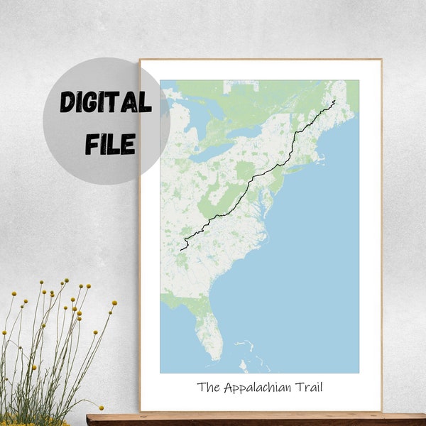 The Appalachian Trail Map Poster, United States Trail Hiking, AT Poster, North Carolina, Virginia, Vermont  Poster Map, Unique Hikers Gift