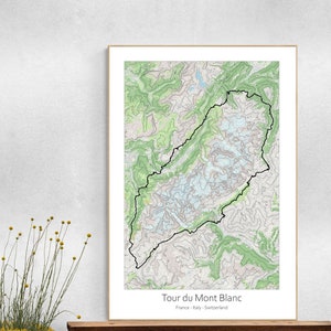 Tour Du Mont Blanc Wanderkarte Poster, TMB Wanderkarte.