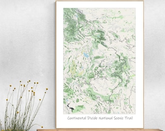Affiche de carte topographique du National Divide National Scenic Trail, randonnée aux États-Unis, cadeau pour les randonneurs