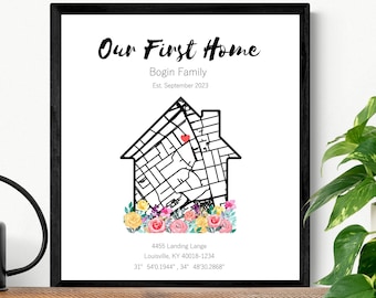 Housewarming Gift for couple, New House Map, First Home Gift idea, Our First Home, Personalized Realtor custom map