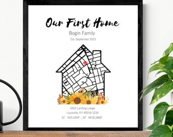 Housewarming Gift for couple, New House Map, First Home Gift idea, Our First Home, Personalized Realtor custom map