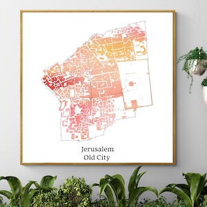Jerusalem Altstadt Bunte Karte Poster, Jüdische Friedenskarte Kunst Poster, Jerusalem Moderne Karte Kunst, Gedrucktes Poster Einzigartiges Geschenk