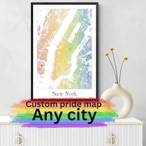 Benutzerdefinierter Stolz LGBTQ Karte Kunstplakat, Regenbogen Karte Kunstplakat, jede Stadt Stolz moderne Karte Kunst, gedrucktes Plakat Einzigartiges Geschenk