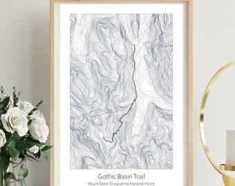 Custom trail map, any location topographic poster, unique gift for hikers, anniversary, first date