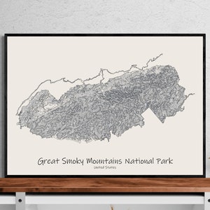 Great Smoky Mountains National Park Topographic Map Poster, United States Tennessee hike,  Topographic Map Unique Hikers Gift