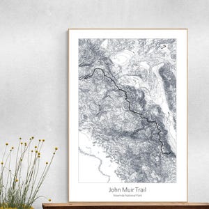 John Muir Road Poster - Topographische Karte, pazifischer Crest-Trail, Yosemite-Nationalpark.