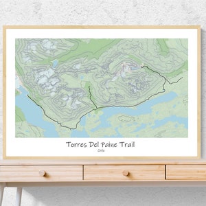 Poster de la carte topographique « W » du circuit Torres del Paine
