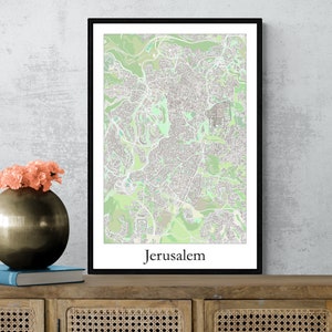 Jerusalem Stadt Bunte Karte Poster, Jüdische Friedenskarte Kunst Poster.