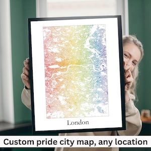 Póster de mapa LGBTQ personalizado del orgullo, póster de mapa arcoíris, mapa moderno del orgullo de cualquier ciudad, póster impreso, regalo único