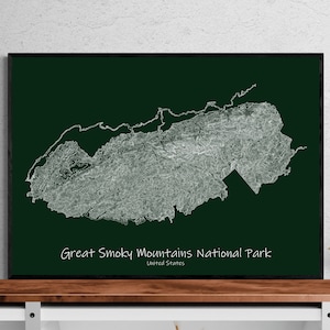 Great Smoky Mountains National Park Topographic Map Poster, United States Tennessee hike,  Topographic Map Unique Hikers Gift
