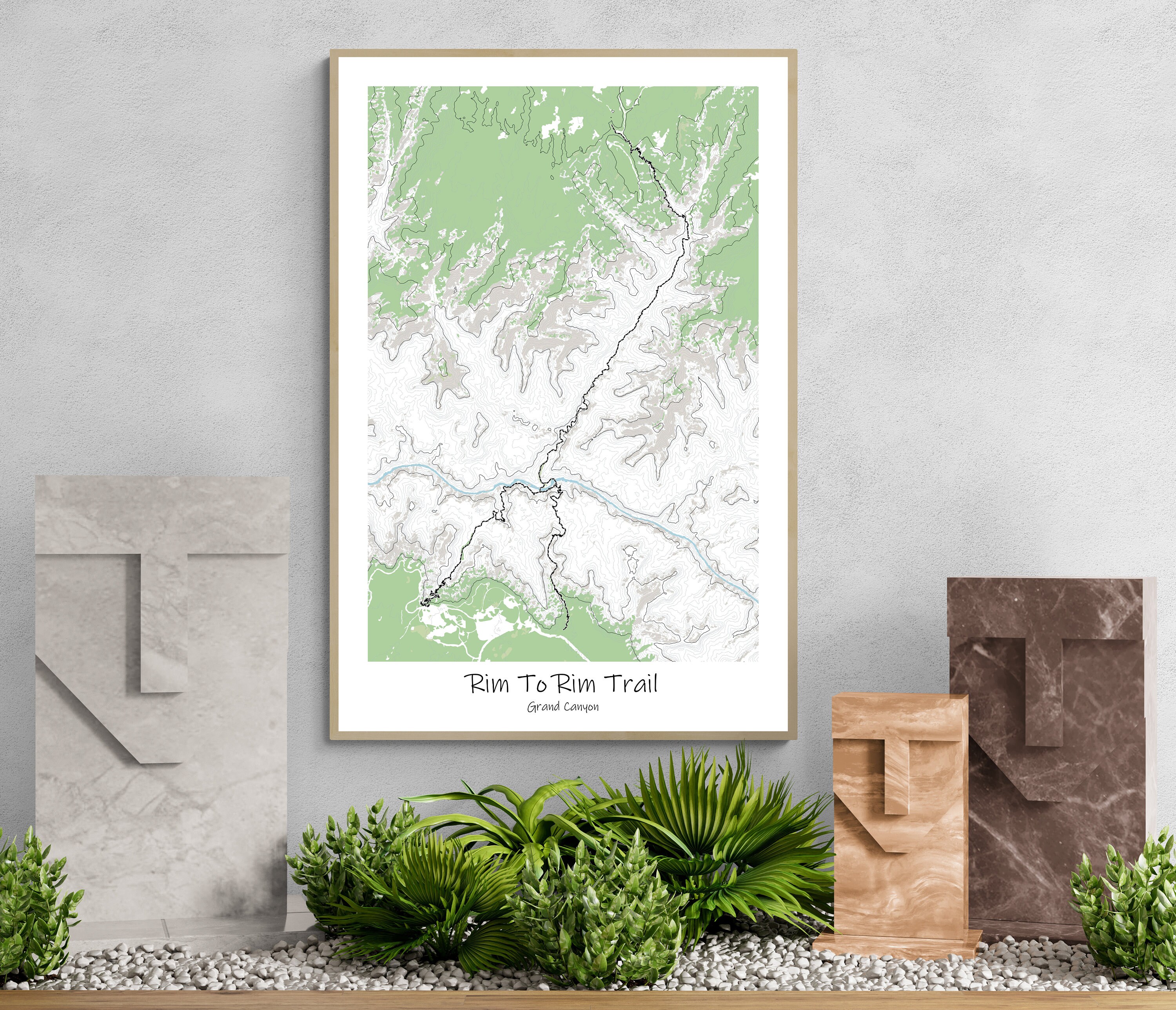 Rim to Rim Trail Topographic Map Poster, Arizona Grand Canyon Trail ...