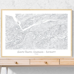 Alta Ruta: Póster del mapa topográfico de Chamonix-Zermat, Senderismo en Alta Saboya, Chamonix-Mont-Blanc, Francia