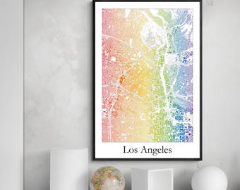 Affiche d'art de carte LGBTQ de Los Angeles, affiche imprimée moderne arc-en-ciel
