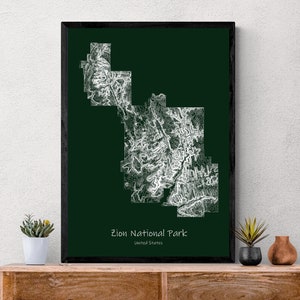 Zion National Park topografische kaartposter, wandeling Verenigde Staten Utah, topografische kaart uniek cadeau voor wandelaars