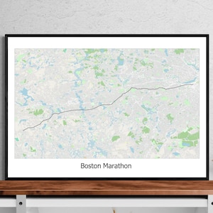 Affiche de carte du marathon international de Boston, carte du marathon de Hopkinton dans le Massachusetts.