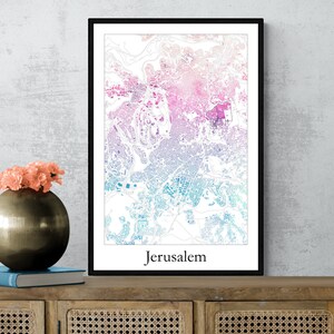 Jerusalem Stadt Bunte Karte Poster, Jüdische Friedenskarte Kunst Poster