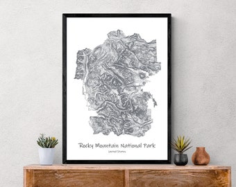 Affiche de carte topographique du parc national des montagnes Rocheuses, randonnée dans le Colorado aux États-Unis.