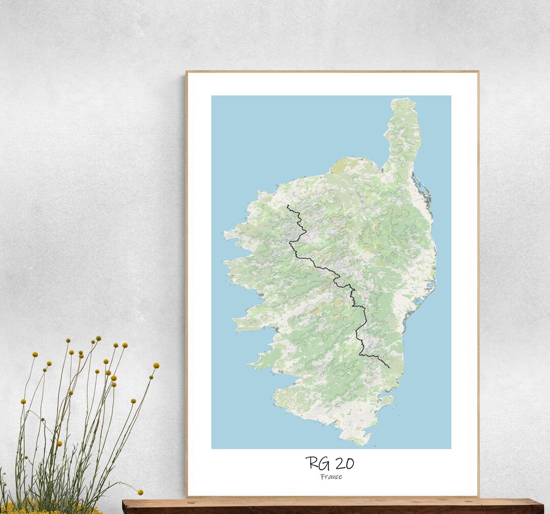 GR20 Topographic Map Poster, Corsica Regional Nature Park Trail Hiking
