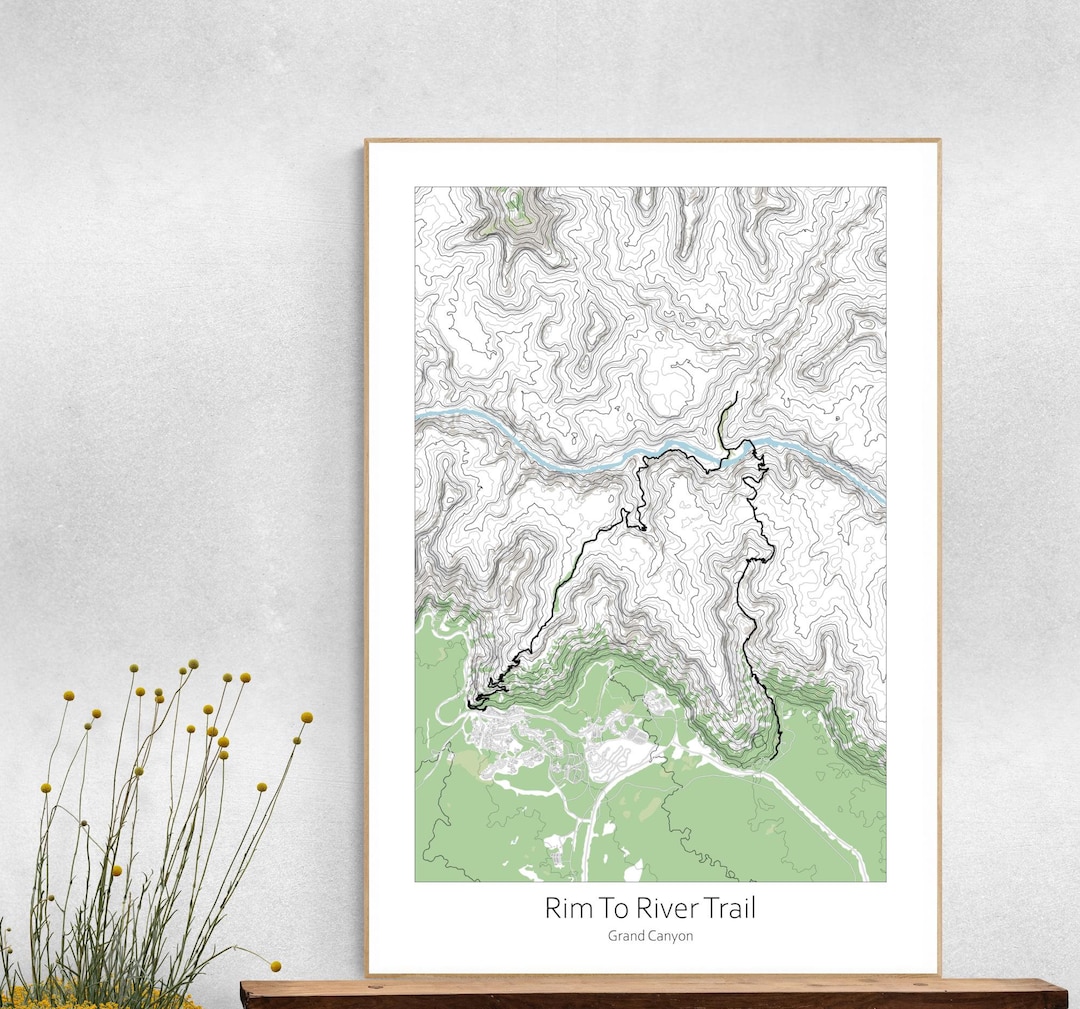 Rim to River Trail Topographic Map Poster, Arizona Grand Canyon Trail ...