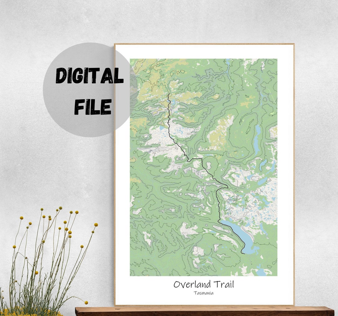 Digital Overland Trail Topographic Map Poster, Tasmania Hike, Cradle ...