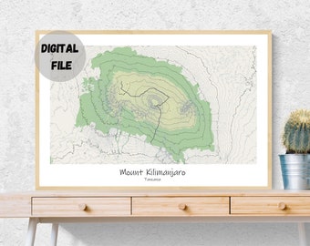 Digital Mount Kilimanjaro via Lemosho Route Topographic Map Poster, Kilmanjaro National Park, Tanzania  Poster Topographic Map, Africa gift