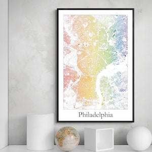 Philadelphia LGBTQ Map art Poster, Rainbow Modern Map Art Poster, Printed Poster Unique Gift.