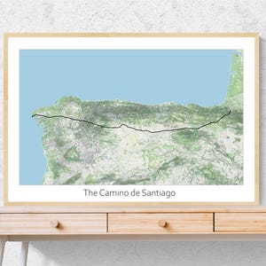 Affiche de carte du chemin de Saint-Jacques-de-Compostelle, Chemin des Francs - Randonnée sur le chemin de Saint-Jacques-de-Compostelle, art de la carte France Espagne, cadeau pour les randonneurs