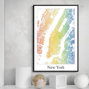 Póster con el mapa LGBTQ de Nueva York, póster con el mapa arcoíris, mapa moderno del orgullo de Nueva York, póster impreso, regalo único.