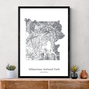 Affiche de carte topographique du parc national de Yellowstone, randonnée aux États-Unis dans le Wyoming, carte topographique cadeau unique pour randonneurs