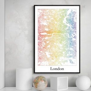 Póster con el mapa de Londres LGBTQ, arte moderno con el mapa de Londres del Reino Unido, regalo único