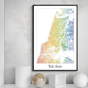 Affiche d'art de carte LGBTQ de Tel-Aviv, affiche d'art de carte arc-en-ciel, art de carte moderne d'Israël, Tel-Aviv, affiche imprimée cadeau unique