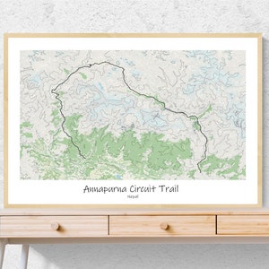 Poster de carte topographique du circuit de l'Annapurna, randonnée sur le sentier du Népal, cadeau de carte topographique pour les randonneurs