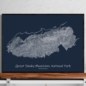 Great Smoky Mountains National Park Topographic Map Poster, United States Tennessee hike,  Topographic Map Unique Hikers Gift
