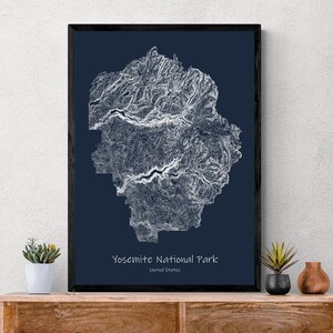 Yosemite Nationalpark, Topographische Karte, Poster der USA, Kalifornien, Wanderung, Topographische Karte Einzigartiges Wandergeschenk