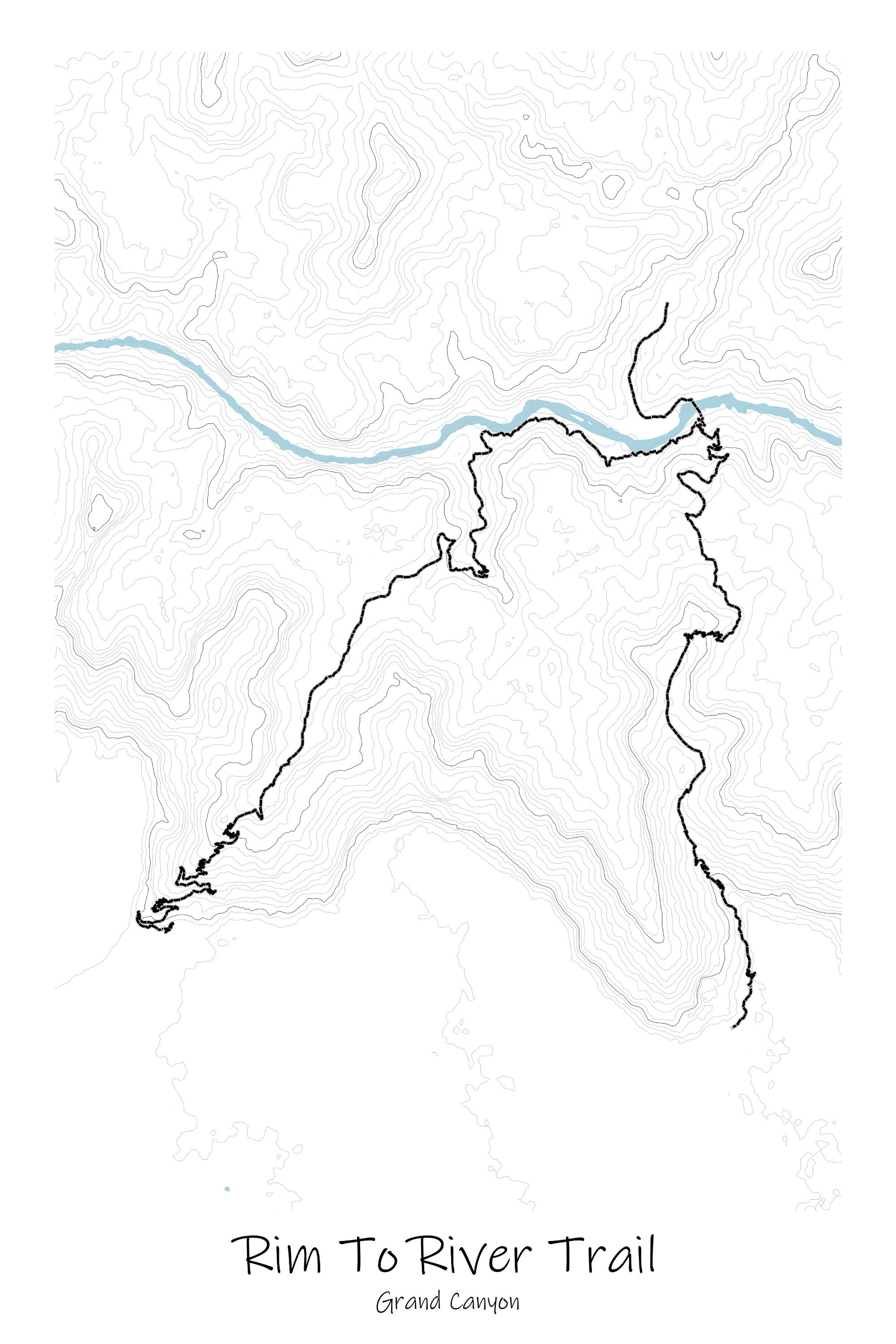 Rim to River Trail Topographic Map Poster, Arizona Grand Canyon Trail ...