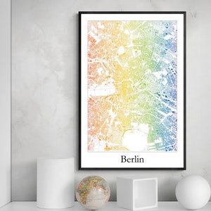 Póster con el mapa LGBTQ de Berlín, póster con el mapa arcoíris, mapa moderno del Orgullo de Berlín, póster impreso, regalo único.